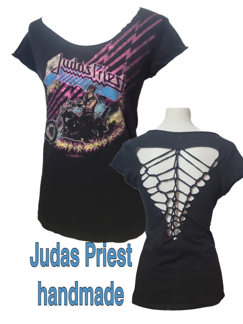 Vintage Judas Priest Womens Fitted Hand Cutout Spinal Back